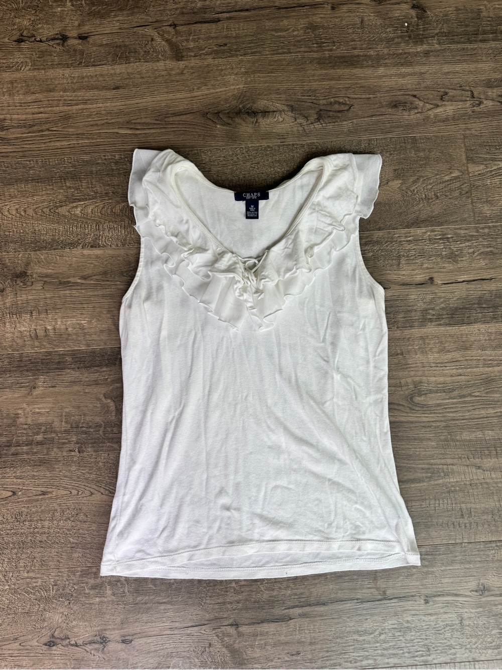 Chaps White Ruffle V-Neck Sleeveless Camisole - Picture 2 of 8